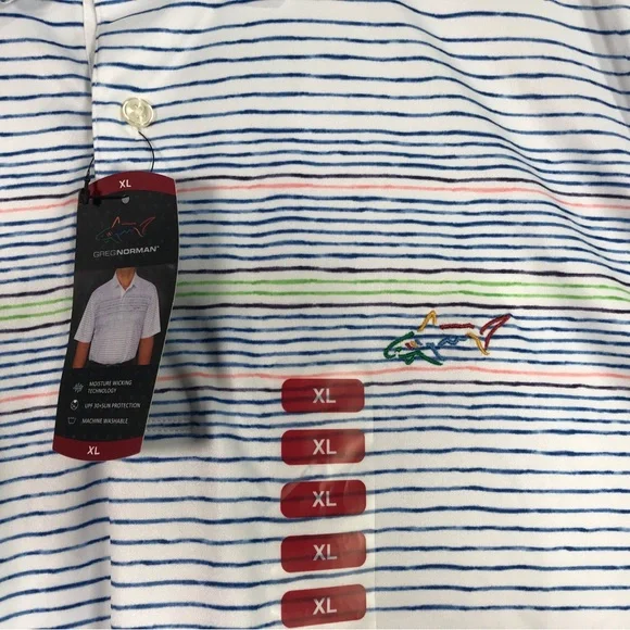 Greg Norman Striped Short Sleeve Polo, Men's Size XL - White/Multi